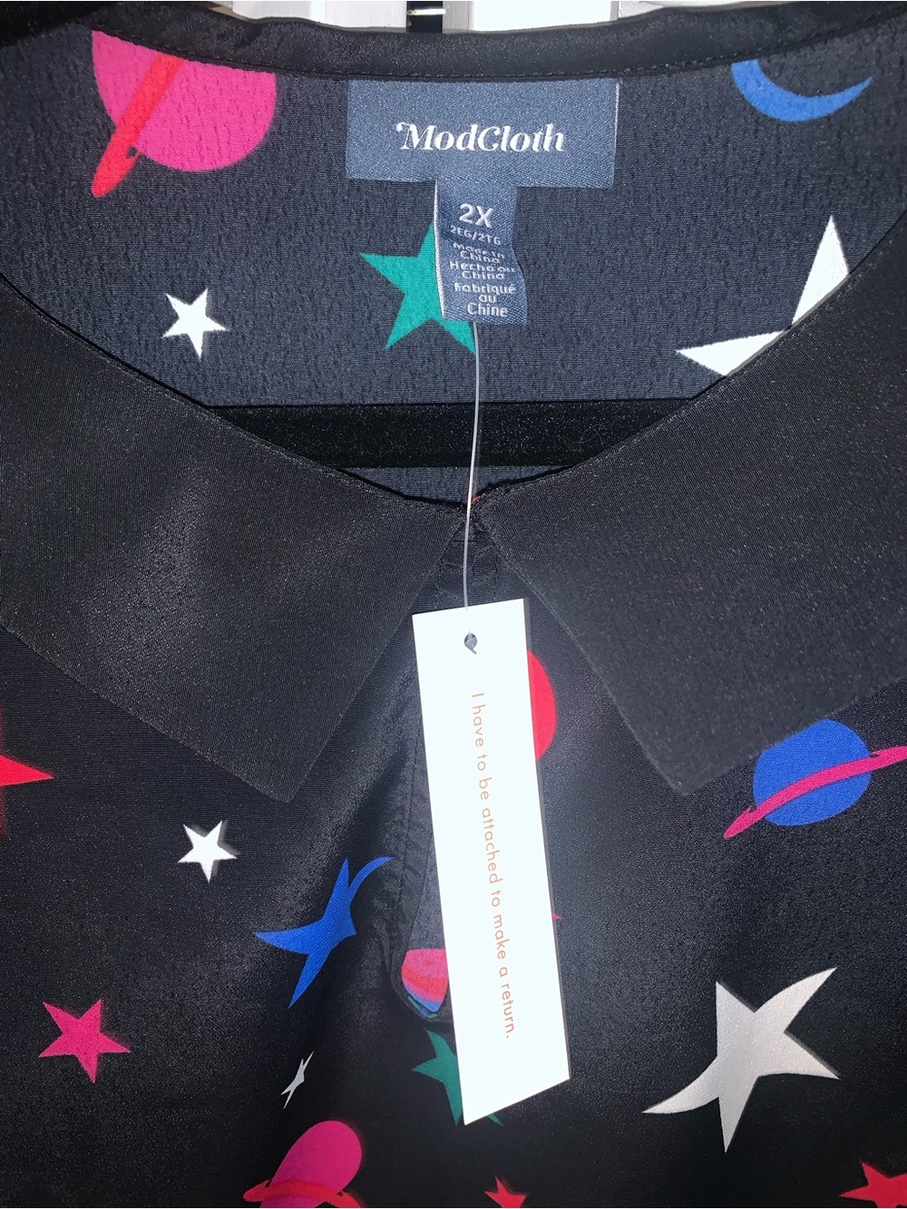 ModCloth Black Star & Planet Print Long Sleeve Blouse - Picture 3 of 6